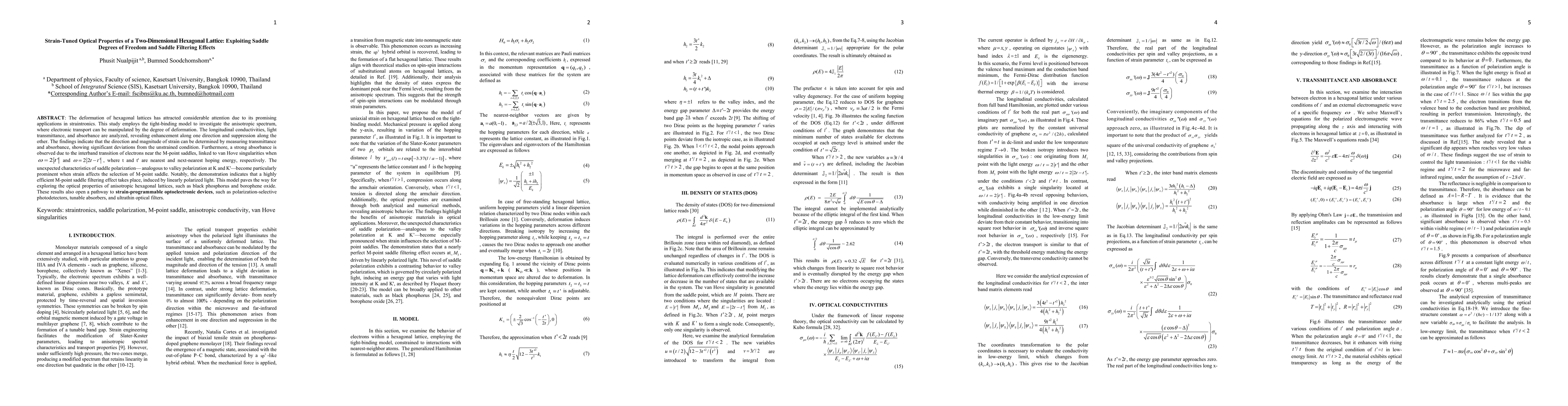 Thumbnail for Strain-Tuned Optical Properties of a Two-Dimensional Hexagonal Lattice:
  Exploiting Saddle Degrees of Freedom and Saddle Filtering Effects