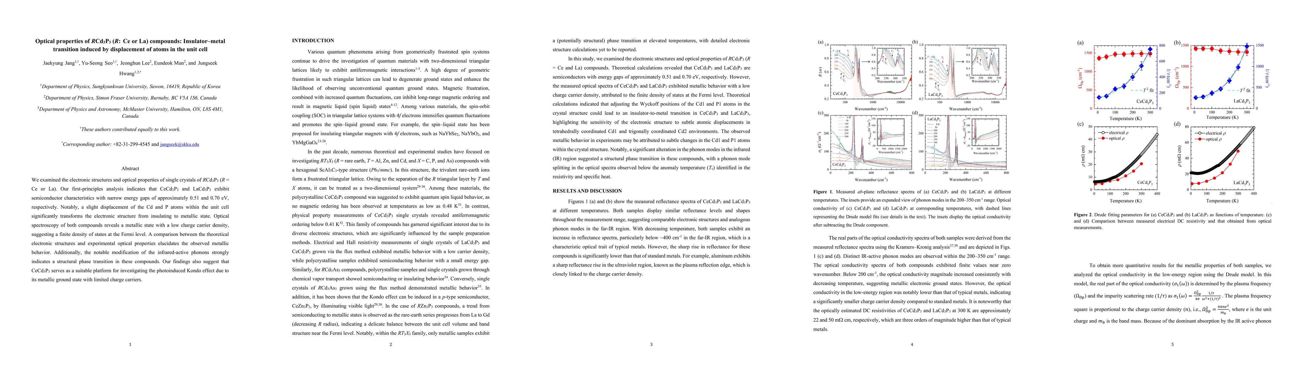 Thumbnail for Optical properties of RCd3P3 (R: Ce or La) compounds: Insulator-metal
  transition induced by displacement of atoms in the unit cell