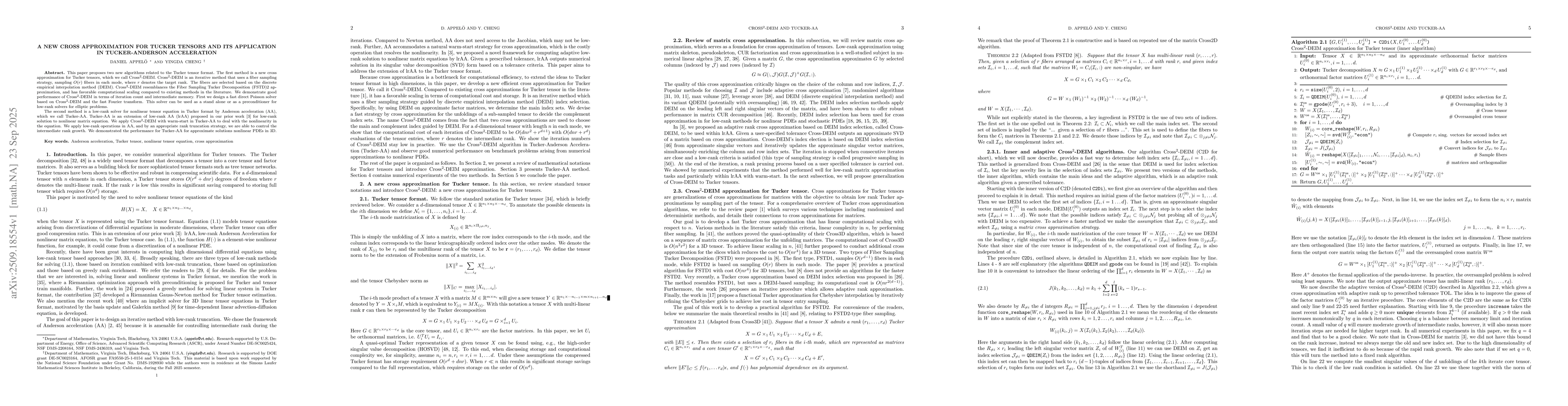 Thumbnail for A new cross approximation for Tucker tensors and its application in
  Tucker-Anderson Acceleration