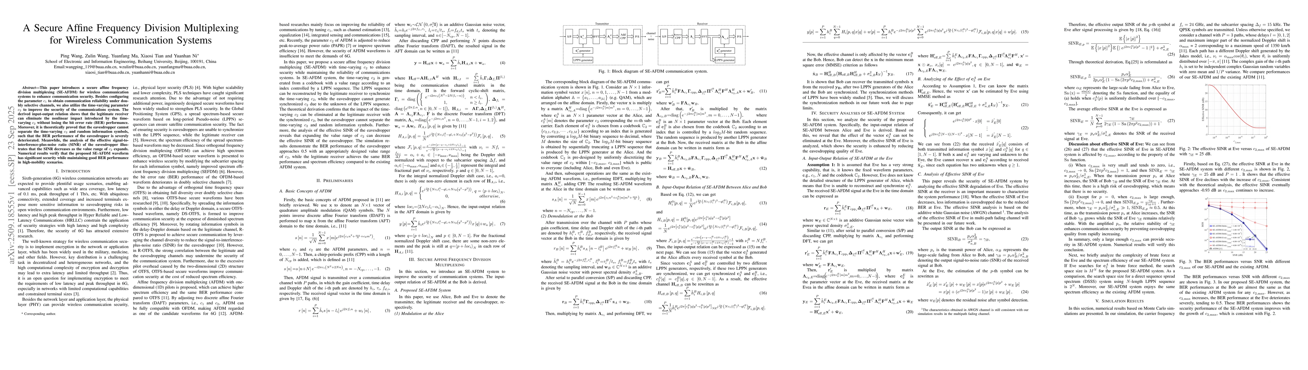 Thumbnail for A Secure Affine Frequency Division Multiplexing for Wireless
  Communication Systems