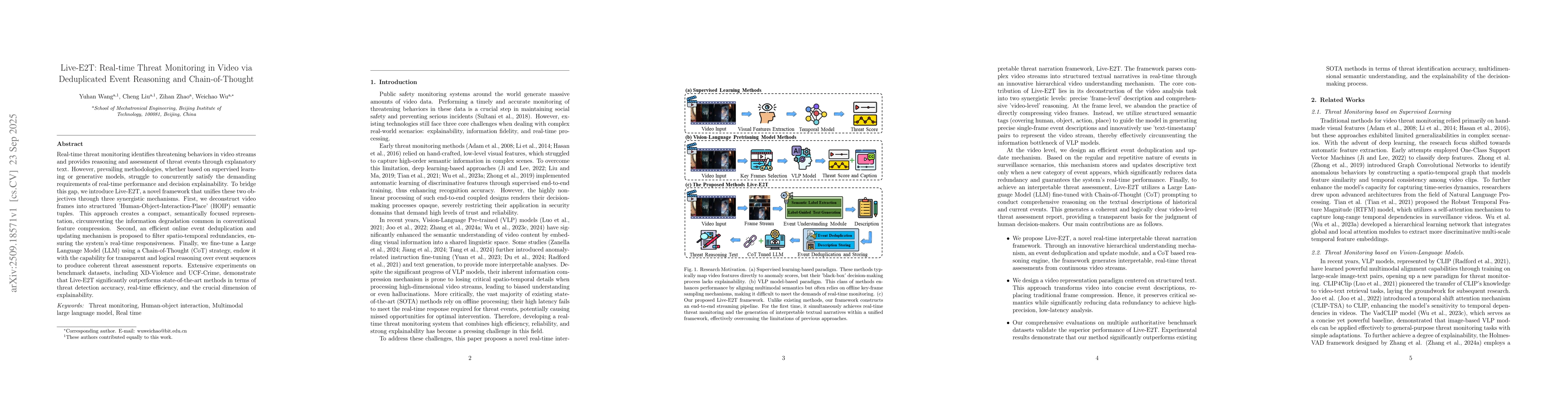 Thumbnail for Live-E2T: Real-time Threat Monitoring in Video via Deduplicated Event
  Reasoning and Chain-of-Thought