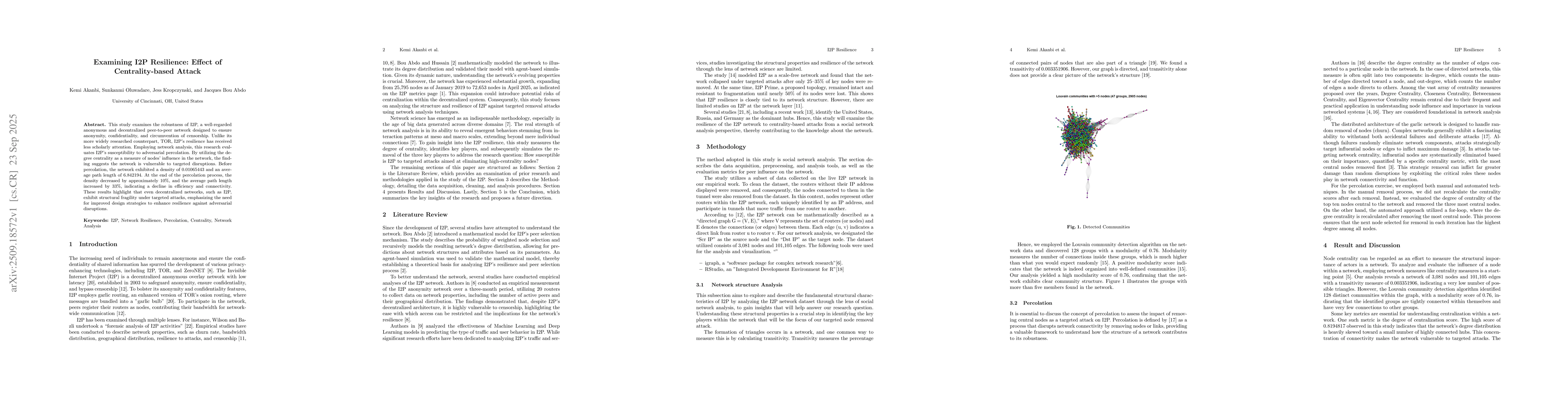 Thumbnail for Examining I2P Resilience: Effect of Centrality-based Attack