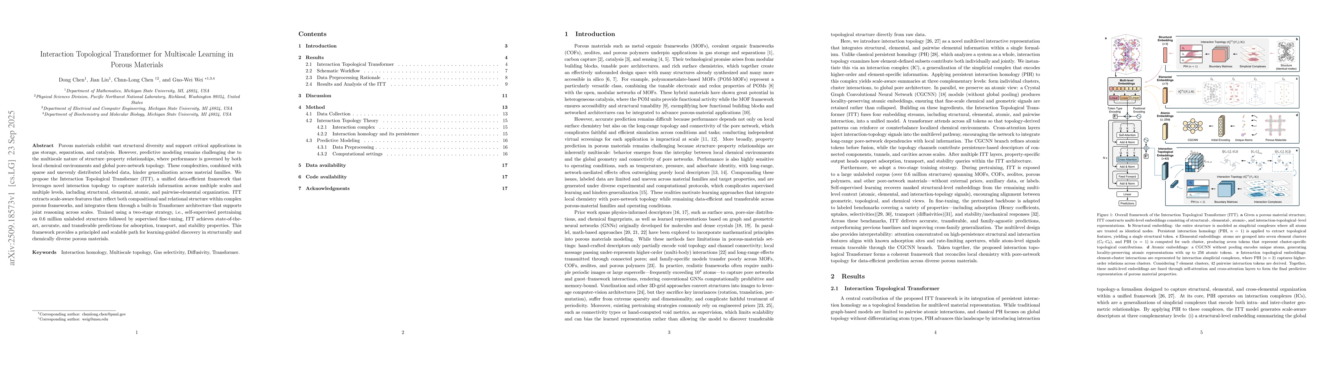 Thumbnail for Interaction Topological Transformer for Multiscale Learning in Porous
  Materials
