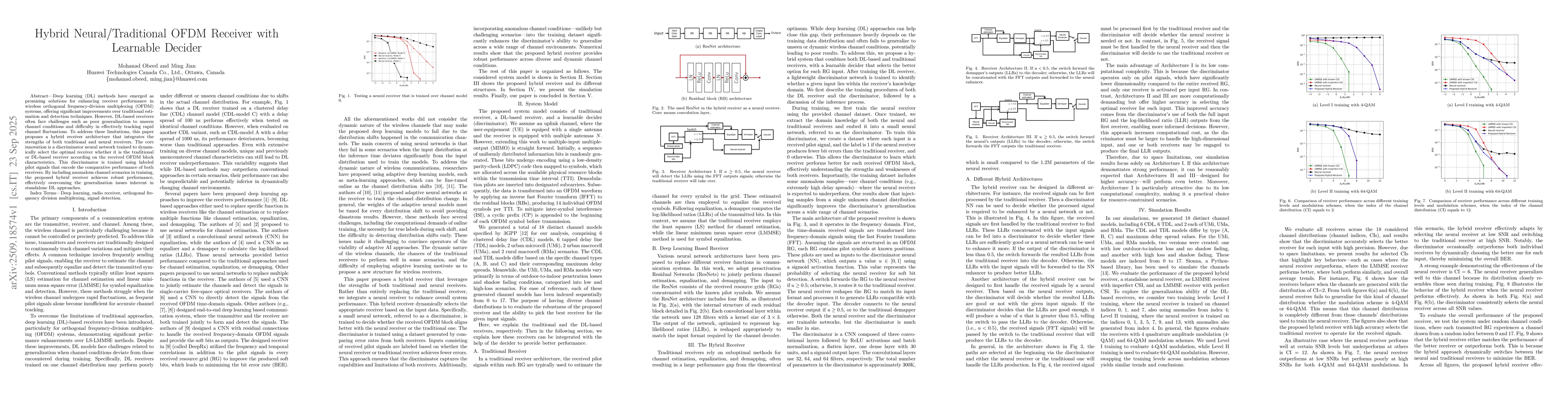 Thumbnail for Hybrid Neural/Traditional OFDM Receiver with Learnable Decider
