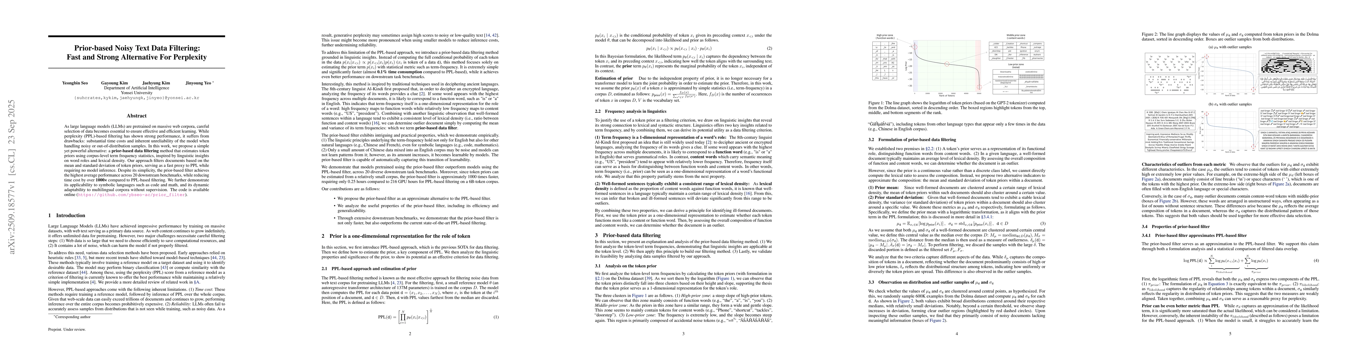 Thumbnail for Prior-based Noisy Text Data Filtering: Fast and Strong Alternative For
  Perplexity