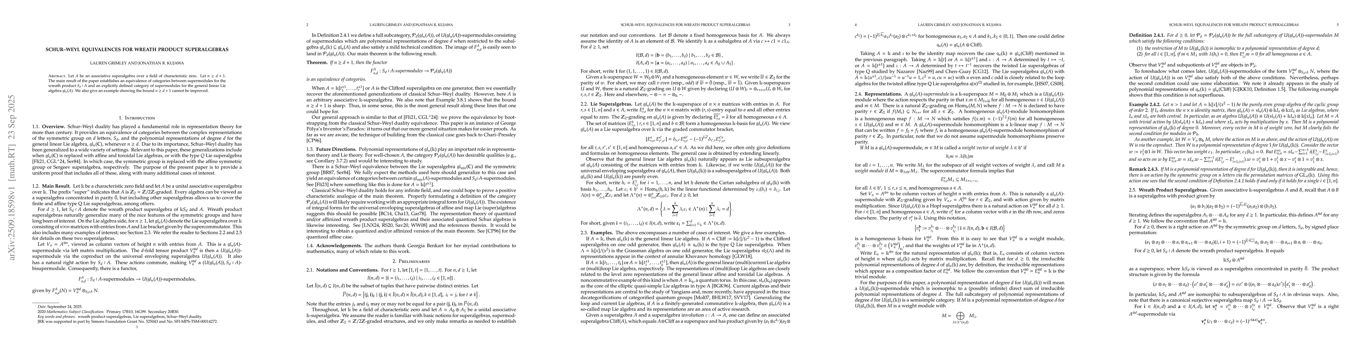 Thumbnail for Schur--Weyl Equivalences for Wreath Product Superalgebras