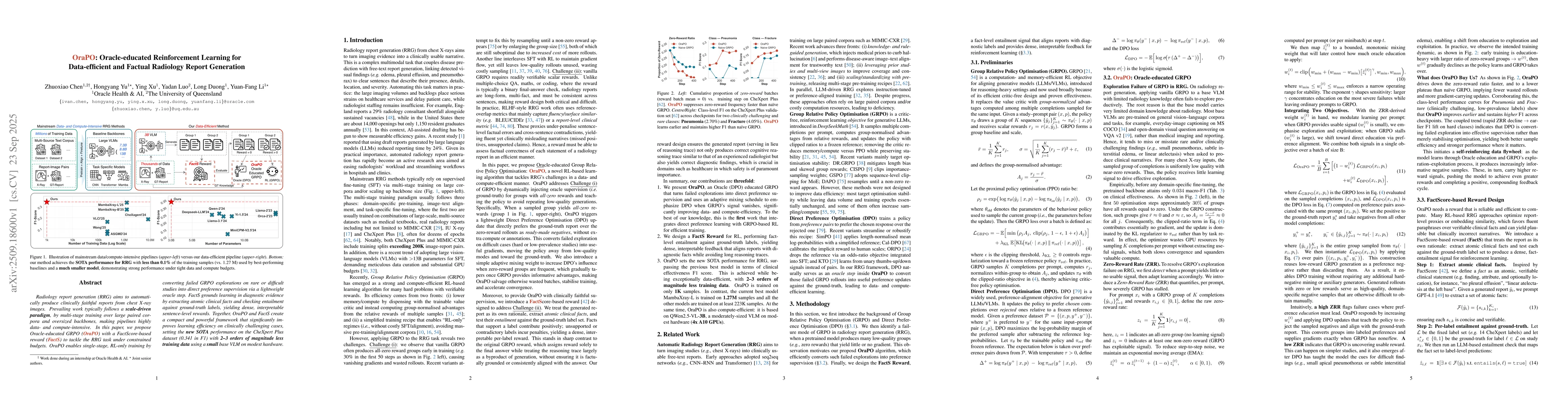 Thumbnail for OraPO: Oracle-educated Reinforcement Learning for Data-efficient and
  Factual Radiology Report Generation