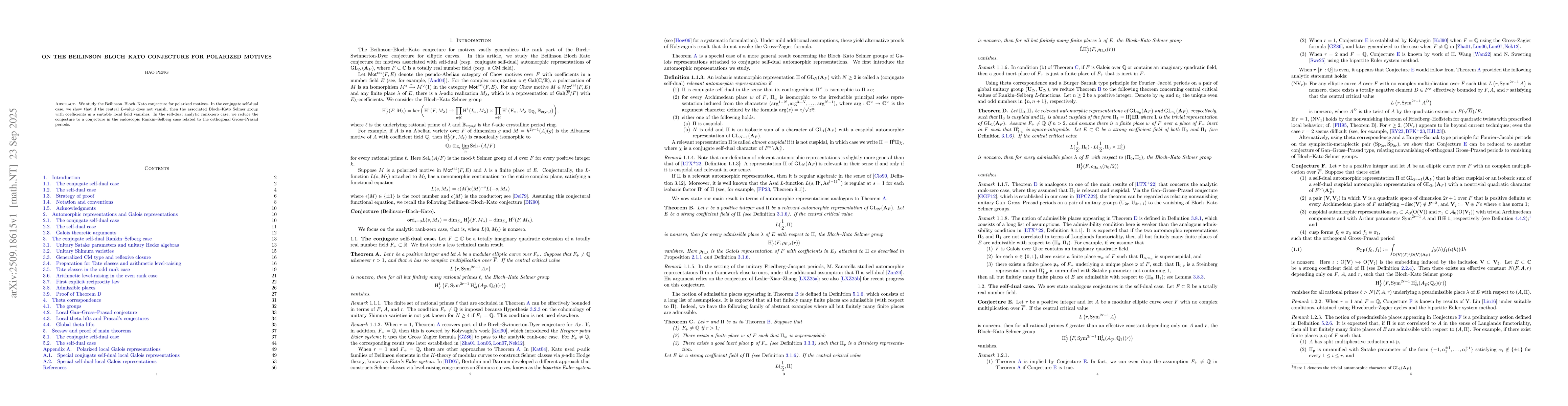 Thumbnail for On the Beilinson-Bloch-Kato conjecture for polarized motives