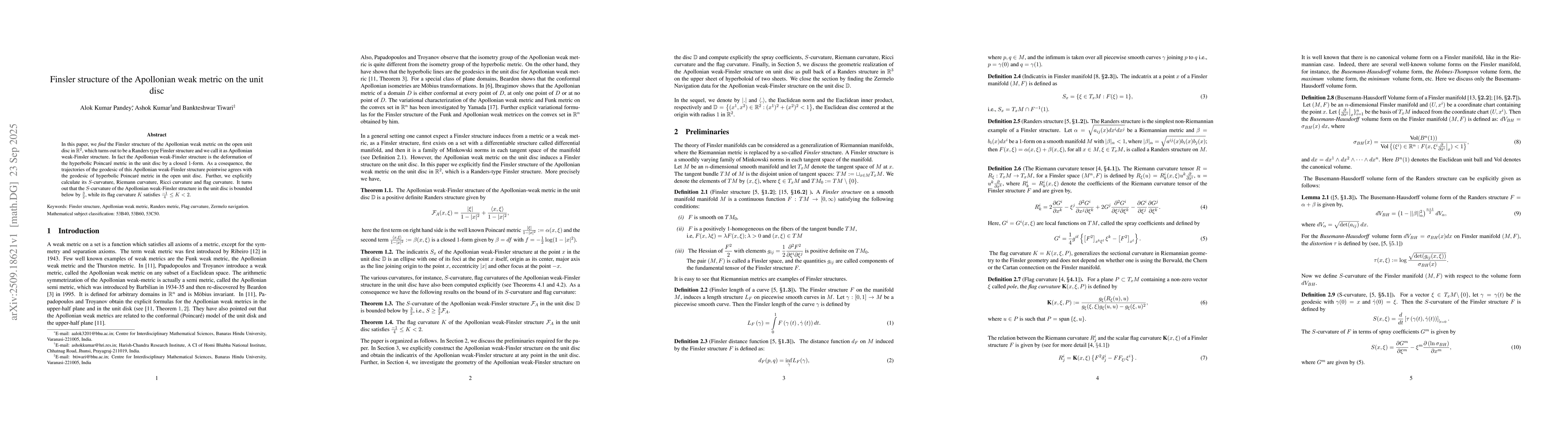 Thumbnail for Finsler structure of the Apollonian weak metric on the unit disc