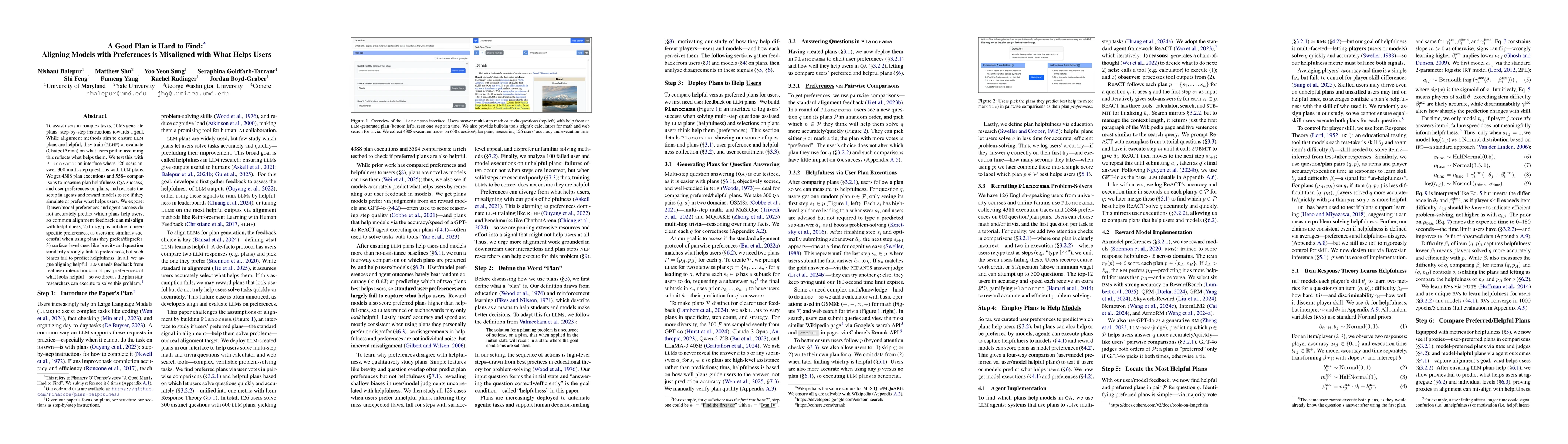 Thumbnail for A Good Plan is Hard to Find: Aligning Models with Preferences is
  Misaligned with What Helps Users