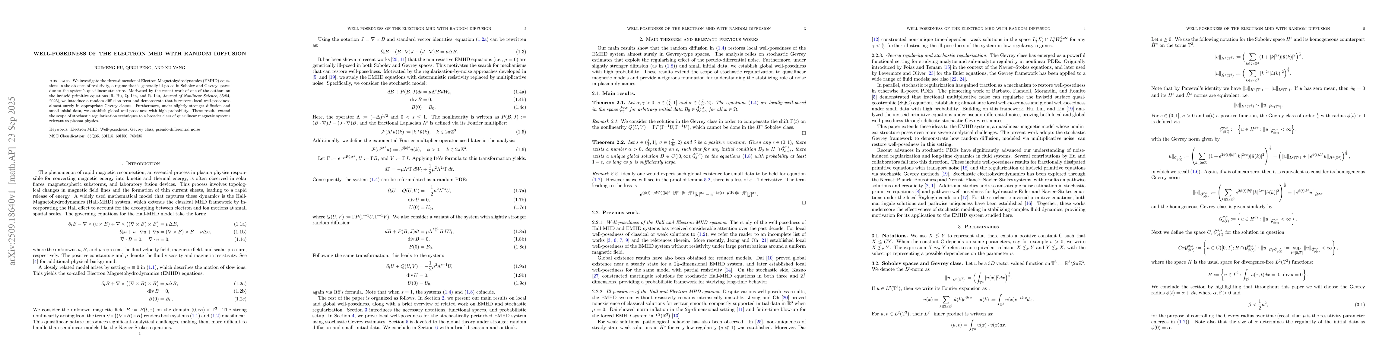 Thumbnail for Well-posedness of the Electron MHD with random diffusion