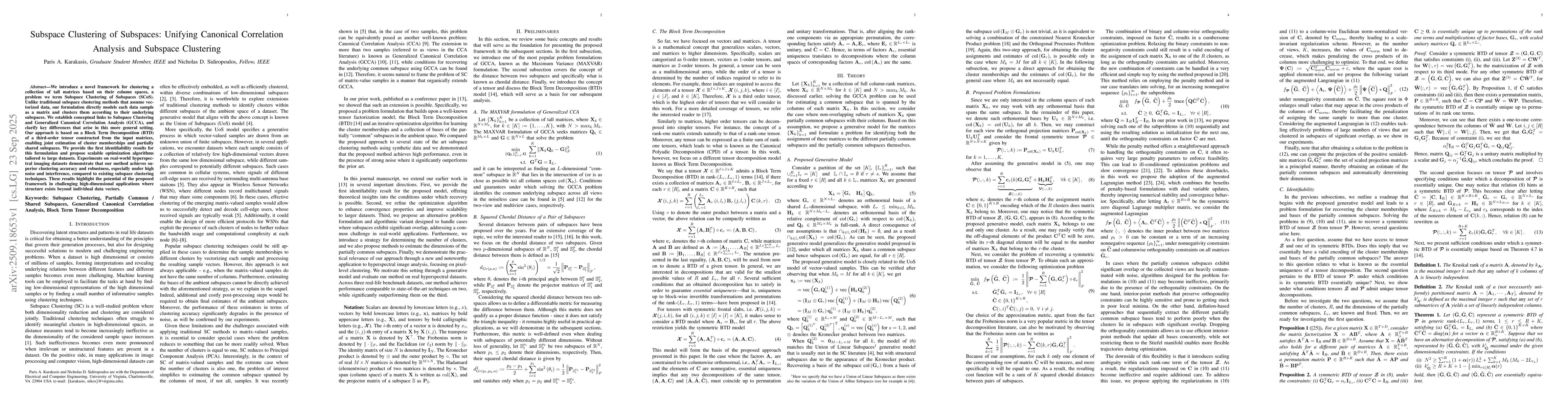 Thumbnail for Subspace Clustering of Subspaces: Unifying Canonical Correlation
  Analysis and Subspace Clustering