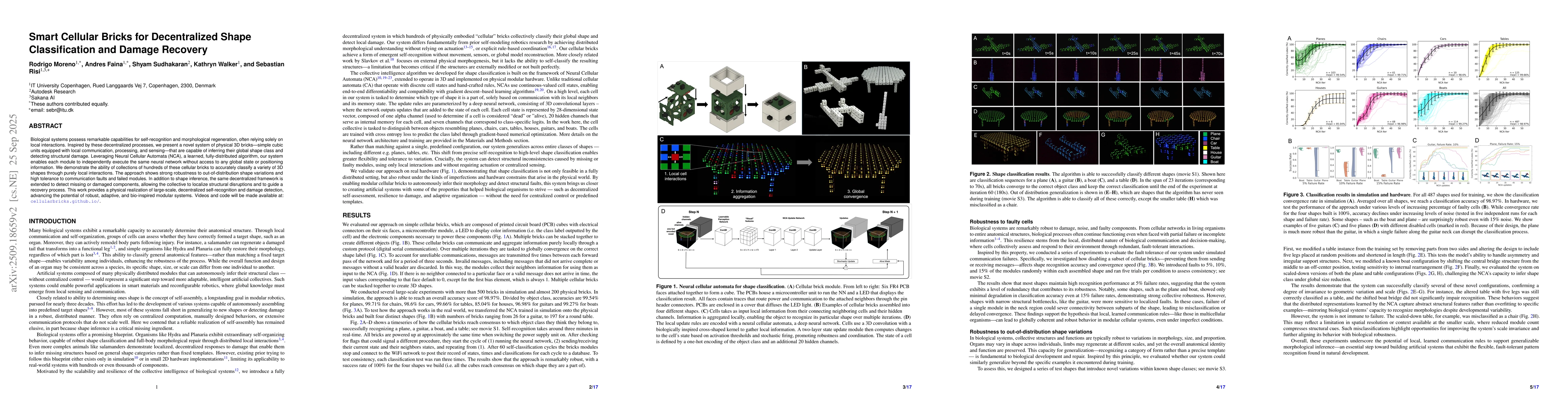 Thumbnail for Smart Cellular Bricks for Decentralized Shape Classification and Damage
  Recovery