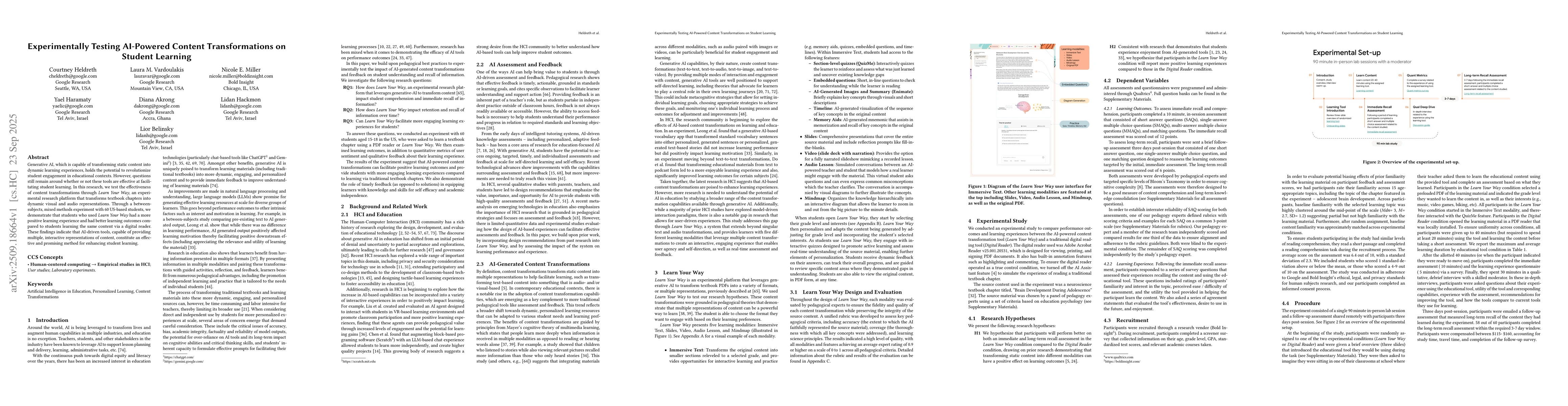Thumbnail for Experimentally Testing AI-Powered Content Transformations on Student
  Learning