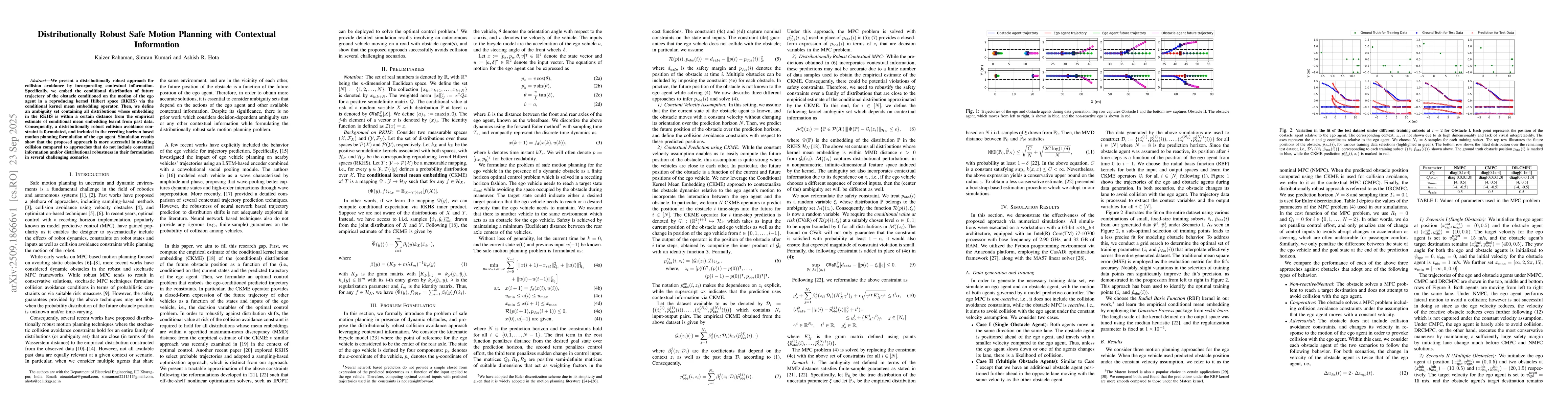 Thumbnail for Distributionally Robust Safe Motion Planning with Contextual Information