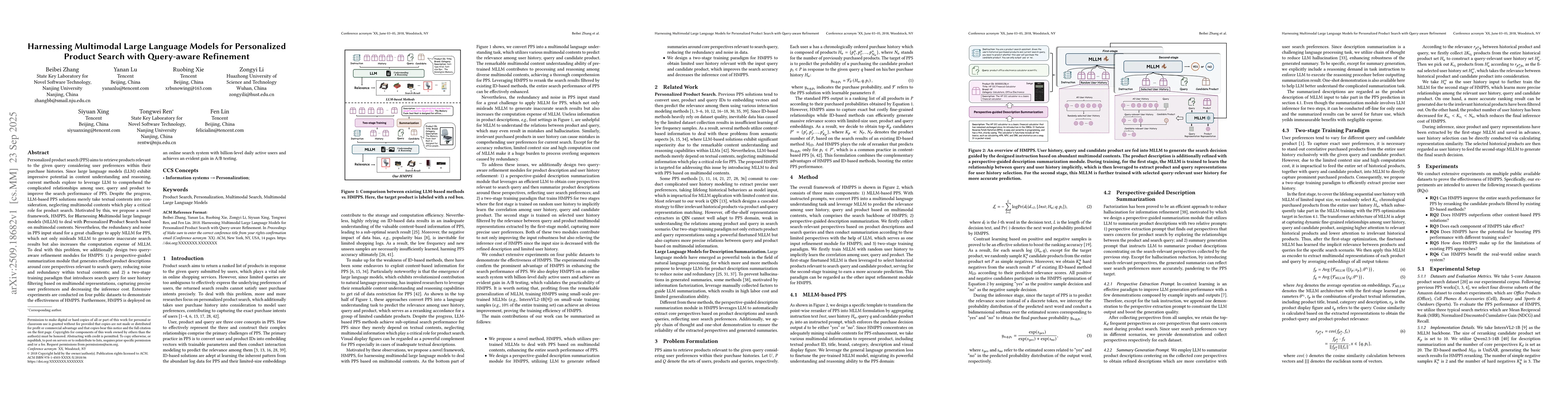 Thumbnail for Harnessing Multimodal Large Language Models for Personalized Product
  Search with Query-aware Refinement