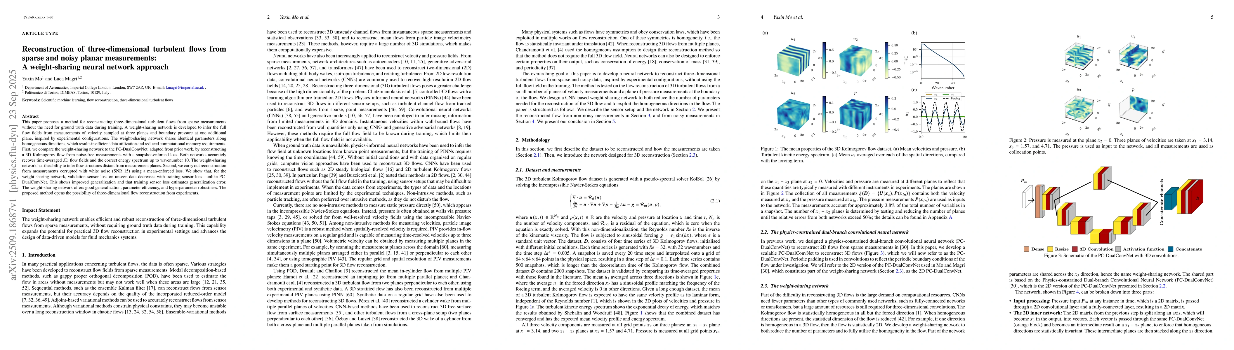Thumbnail for Reconstruction of three-dimensional turbulent flows from sparse and
  noisy planar measurements: A weight-sharing neural network approach