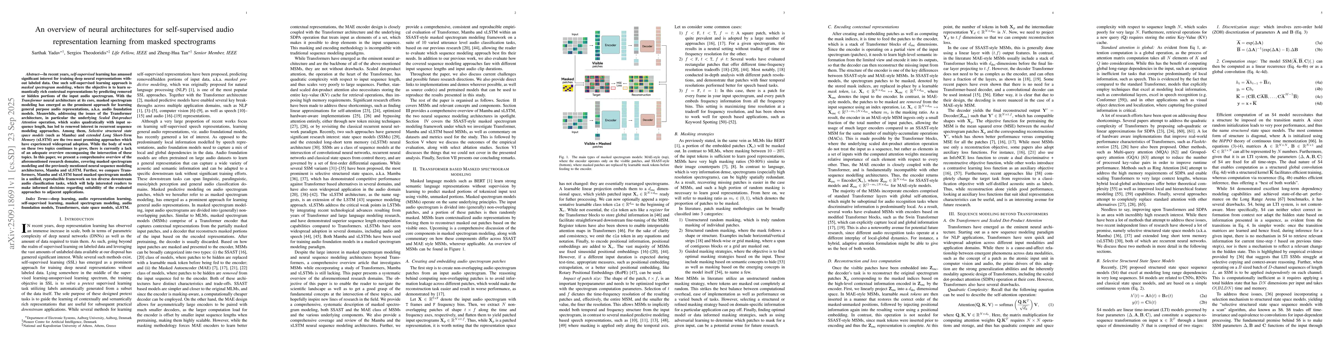Thumbnail for An overview of neural architectures for self-supervised audio
  representation learning from masked spectrograms