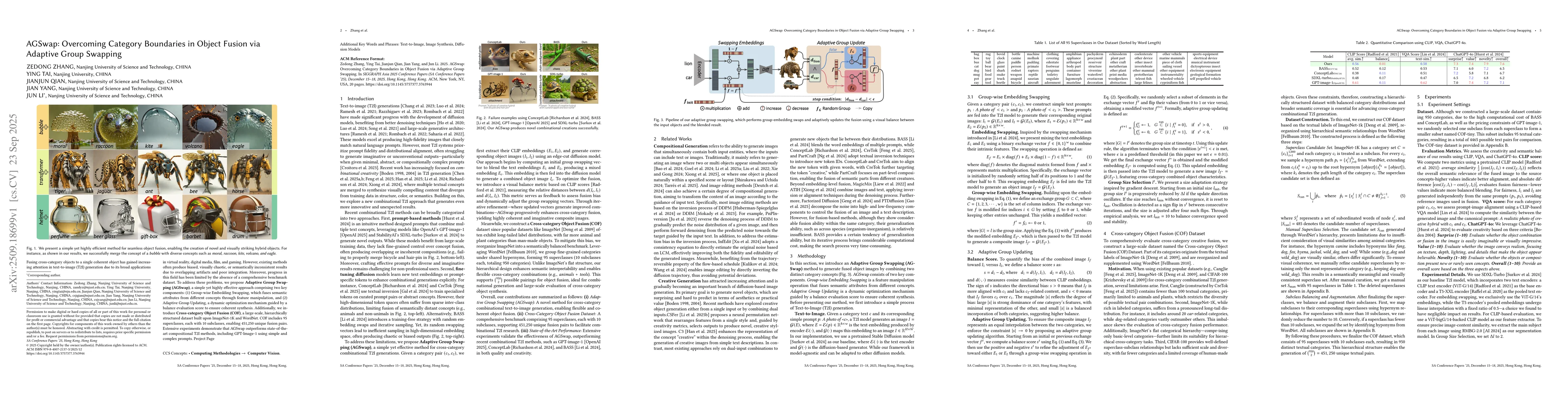 Thumbnail for AGSwap: Overcoming Category Boundaries in Object Fusion via Adaptive
  Group Swapping