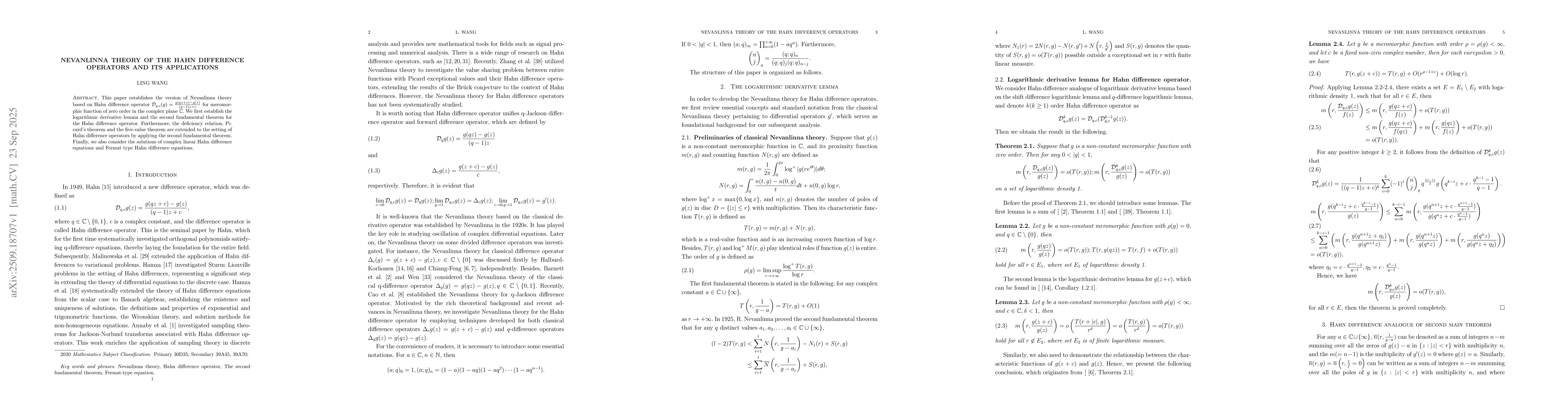 Thumbnail for Nevanlinna theory of the Hahn difference operators and its applications
