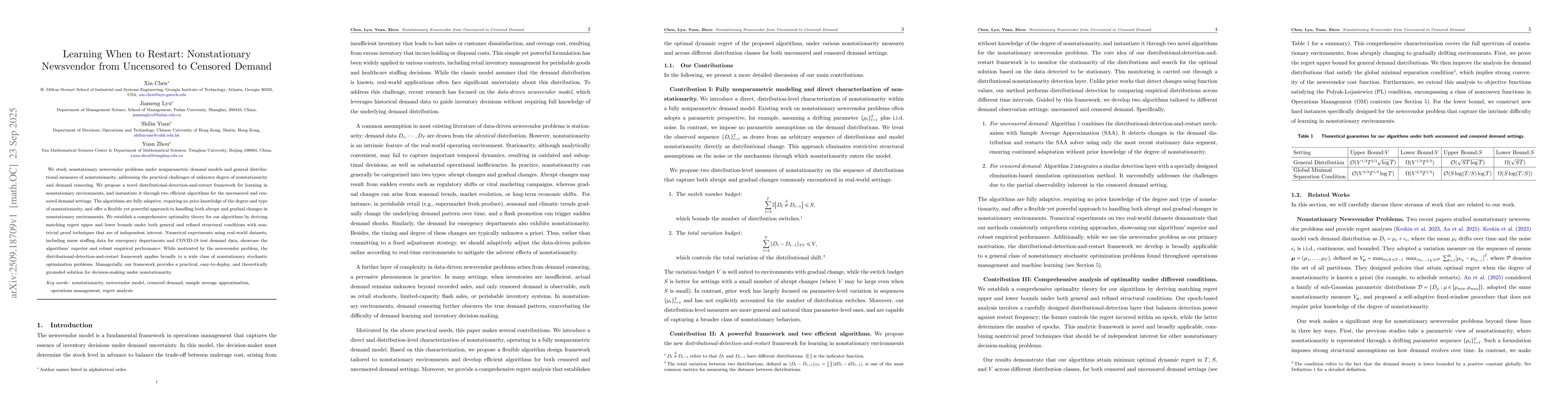 Thumbnail for Learning When to Restart: Nonstationary Newsvendor from Uncensored to
  Censored Demand