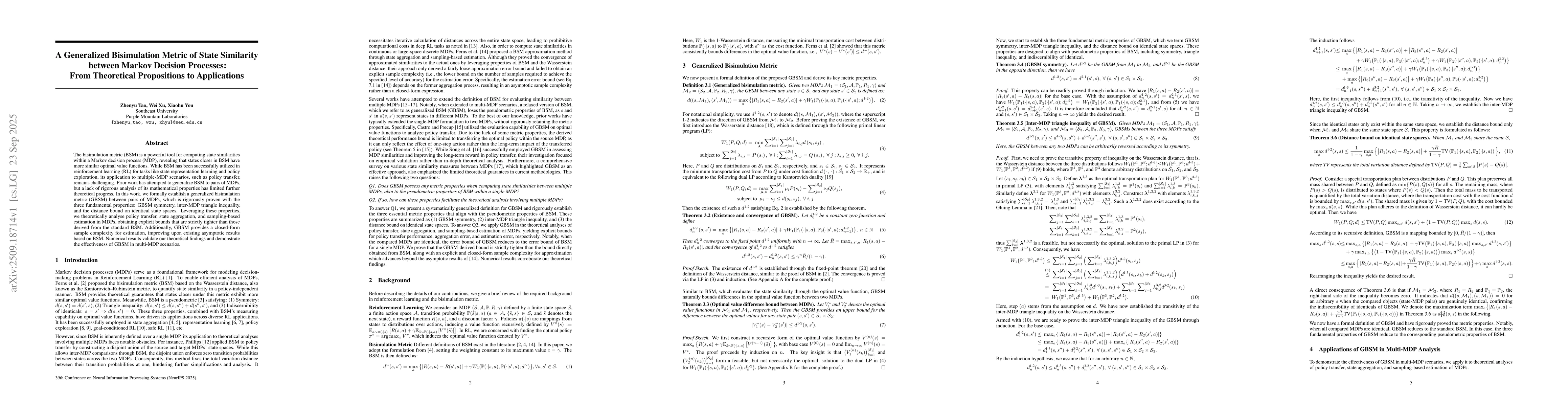 Thumbnail for A Generalized Bisimulation Metric of State Similarity between Markov
  Decision Processes: From Theoretical Propositions to Applications