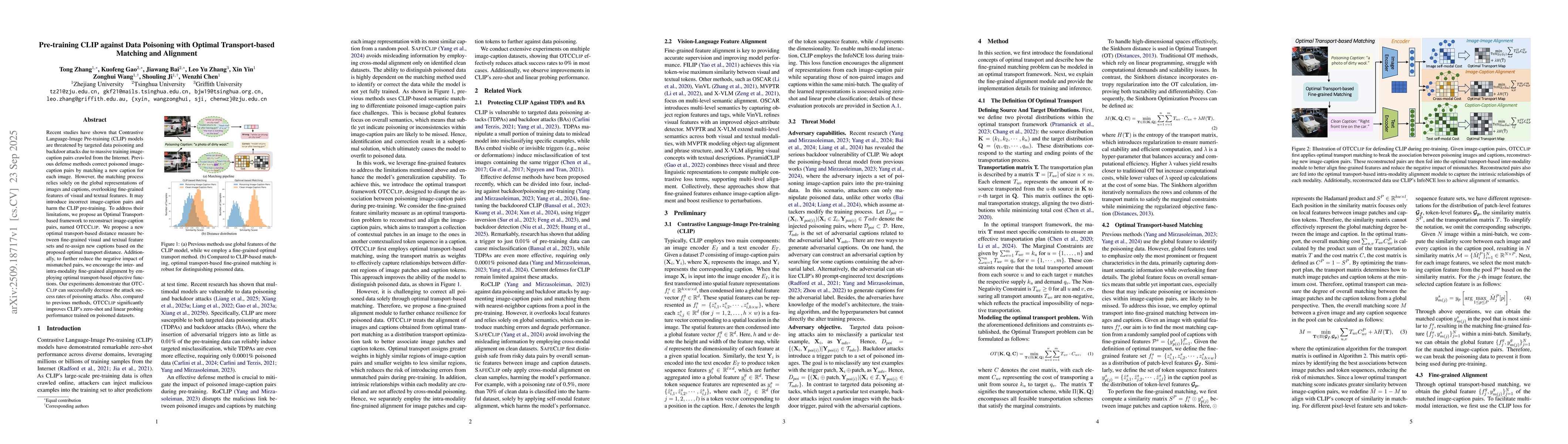 Thumbnail for Pre-training CLIP against Data Poisoning with Optimal Transport-based
  Matching and Alignment