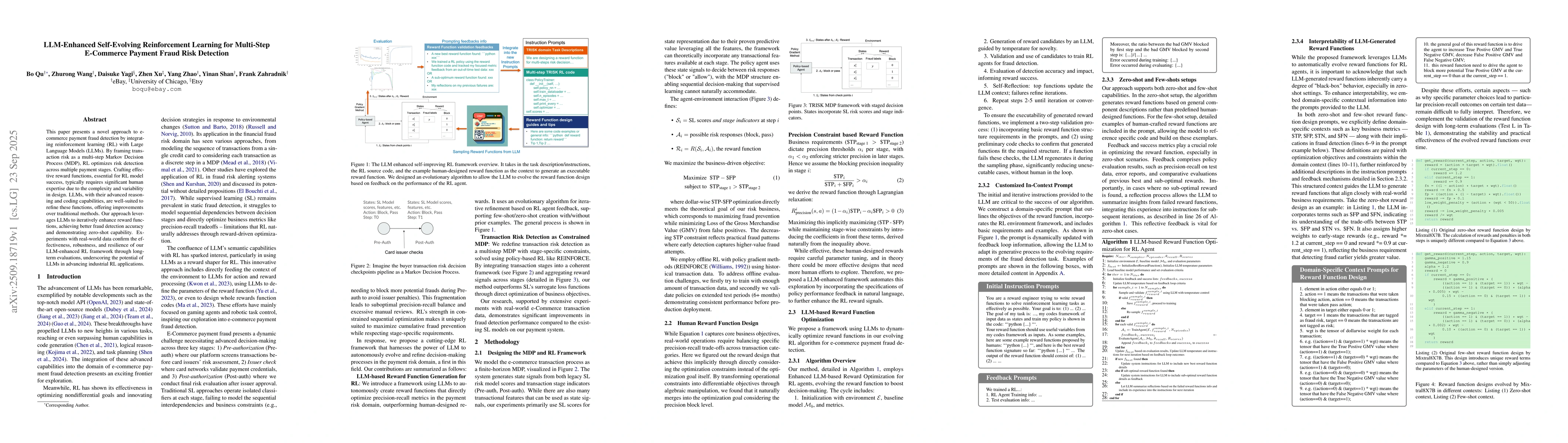 Thumbnail for LLM-Enhanced Self-Evolving Reinforcement Learning for Multi-Step
  E-Commerce Payment Fraud Risk Detection