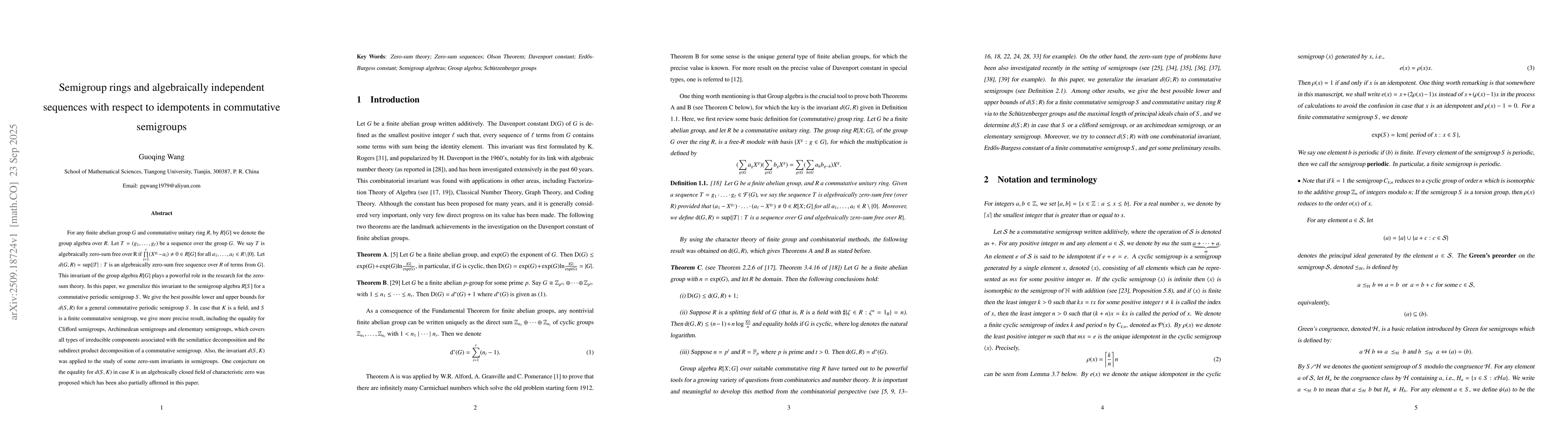 Thumbnail for Semigroup rings and algebraically independent sequences with respect to
  idempotents in commutative semigroups