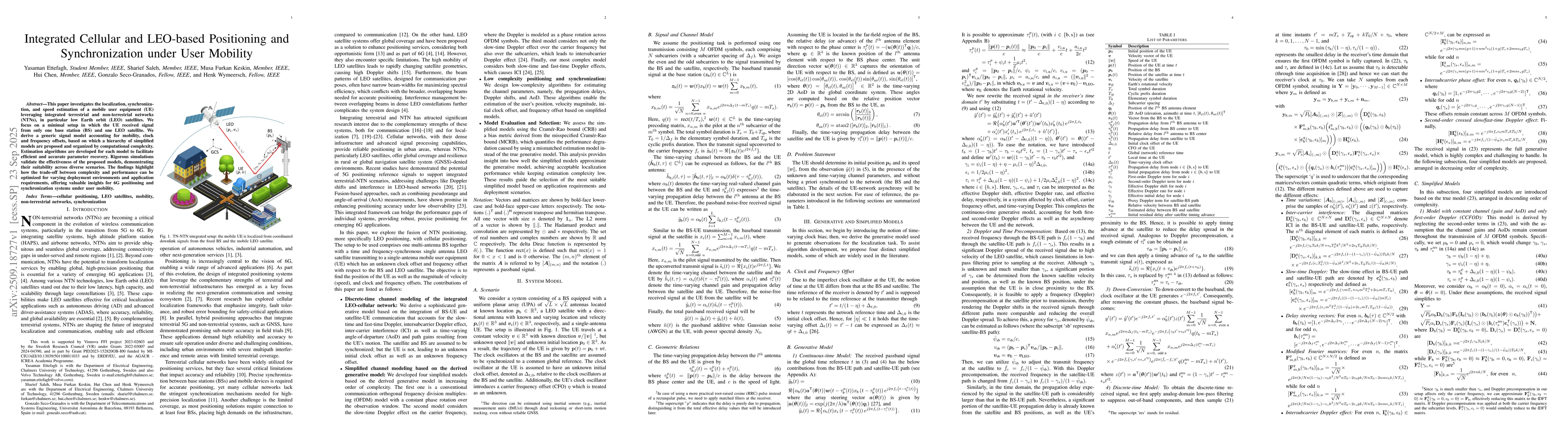 Thumbnail for Integrated Cellular and LEO-based Positioning and Synchronization under
  User Mobility