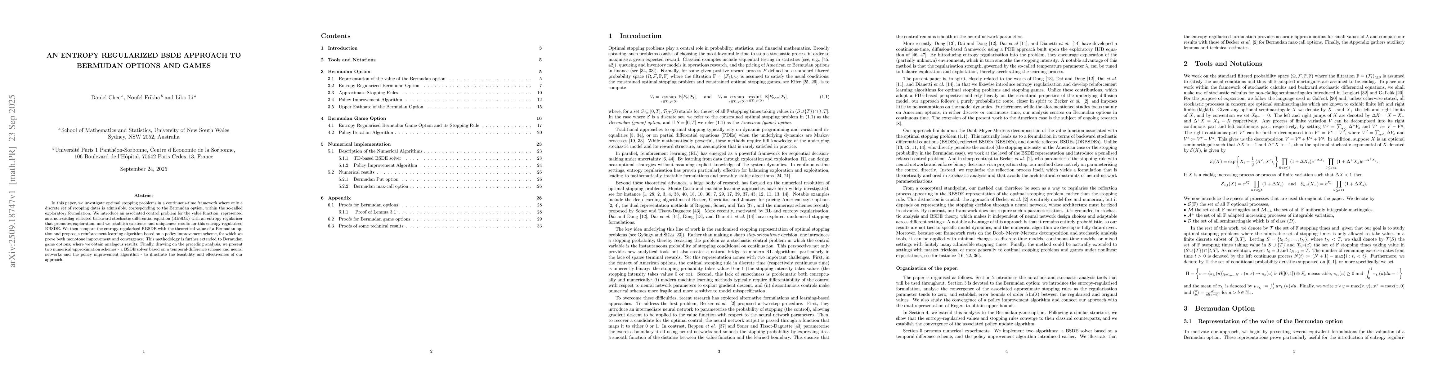 Thumbnail for An Entropy Regularized BSDE Approach to Bermudan Options and Games