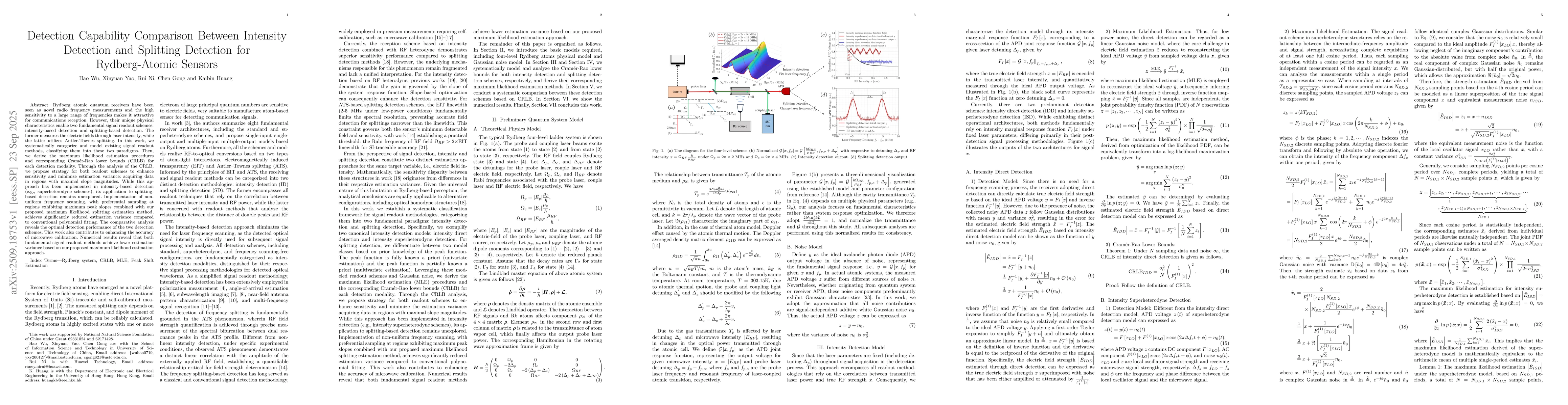Thumbnail for Detection Capability Comparison Between Intensity Detection and
  Splitting Detection for Rydberg-Atomic Sensors