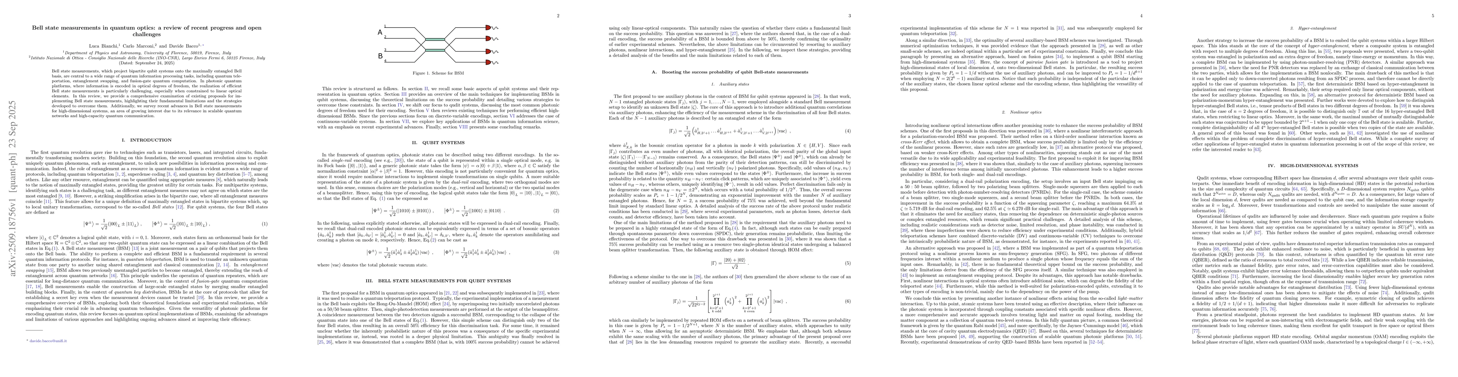 Thumbnail for Bell state measurements in quantum optics: a review of recent progress
  and open challenges