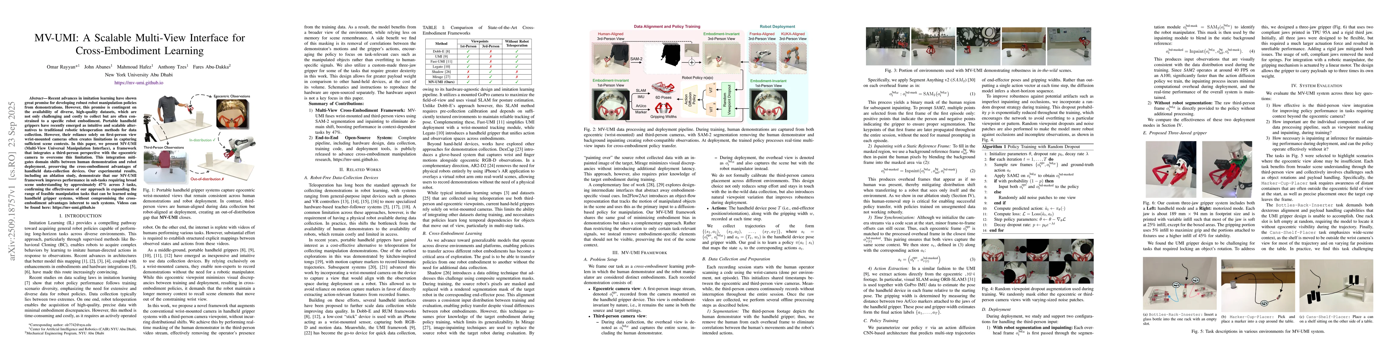 Thumbnail for MV-UMI: A Scalable Multi-View Interface for Cross-Embodiment Learning