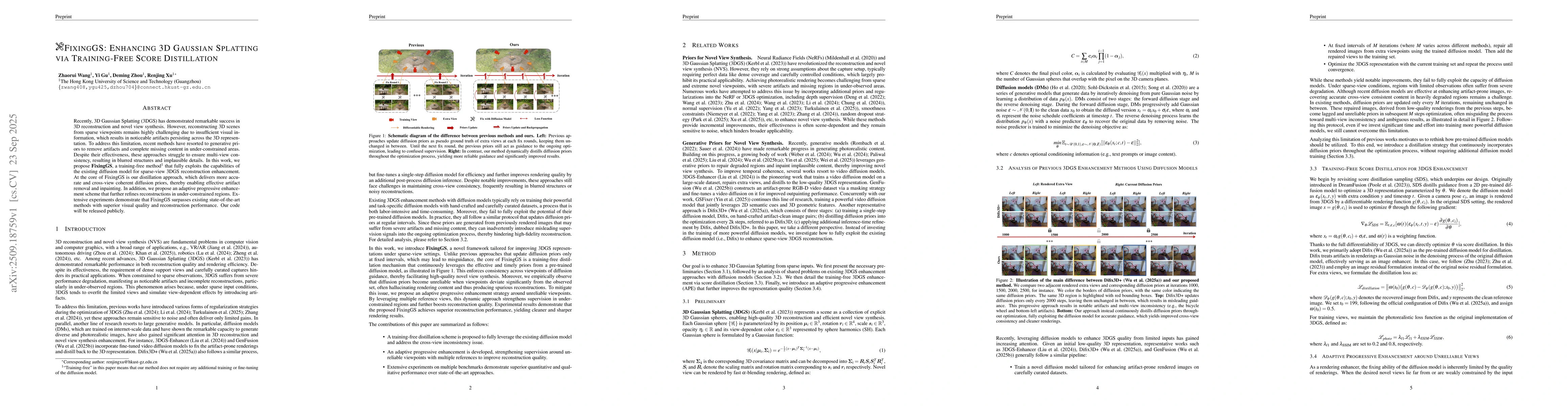 Thumbnail for FixingGS: Enhancing 3D Gaussian Splatting via Training-Free Score
  Distillation