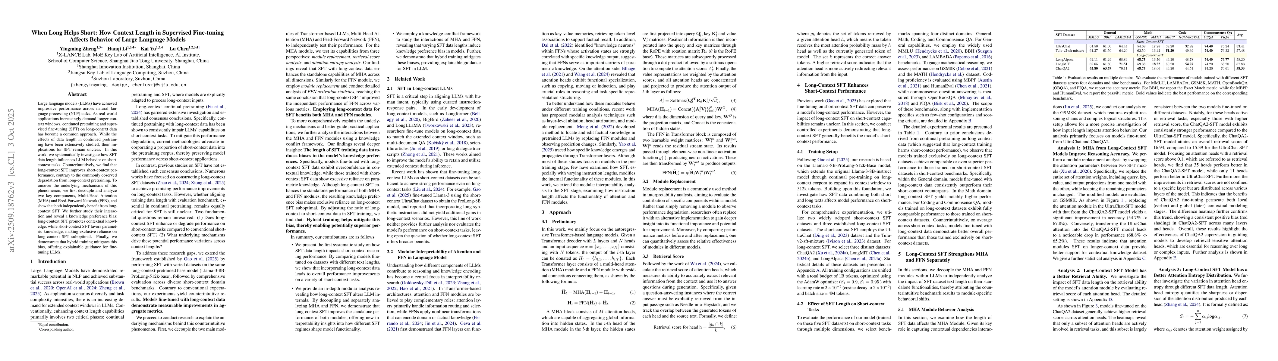 Thumbnail for When Long Helps Short: How Context Length in Supervised Fine-tuning
  Affects Behavior of Large Language Models