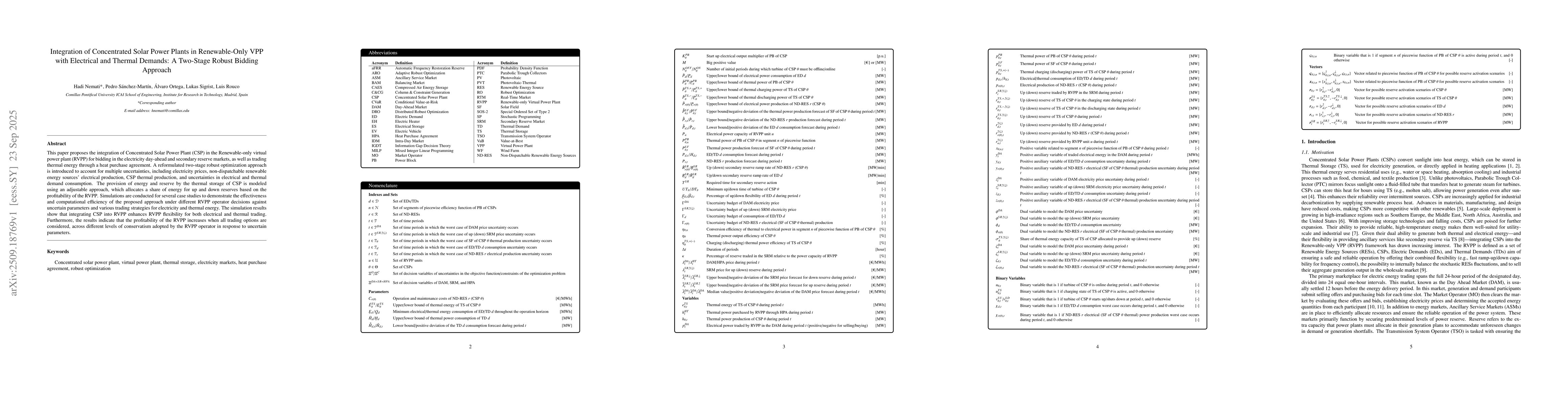 Thumbnail for Integration of Concentrated Solar Power Plants in Renewable-Only VPP
  with Electrical and Thermal Demands: A Two-Stage Robust Bidding Approach