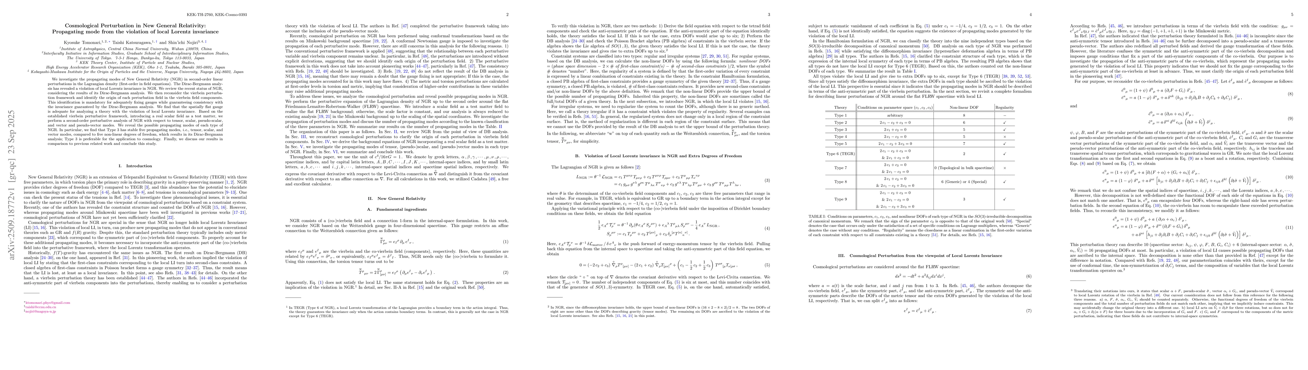 Thumbnail for Cosmological Perturbation in New General Relativity: Propagating mode
  from the violation of local Lorentz invariance