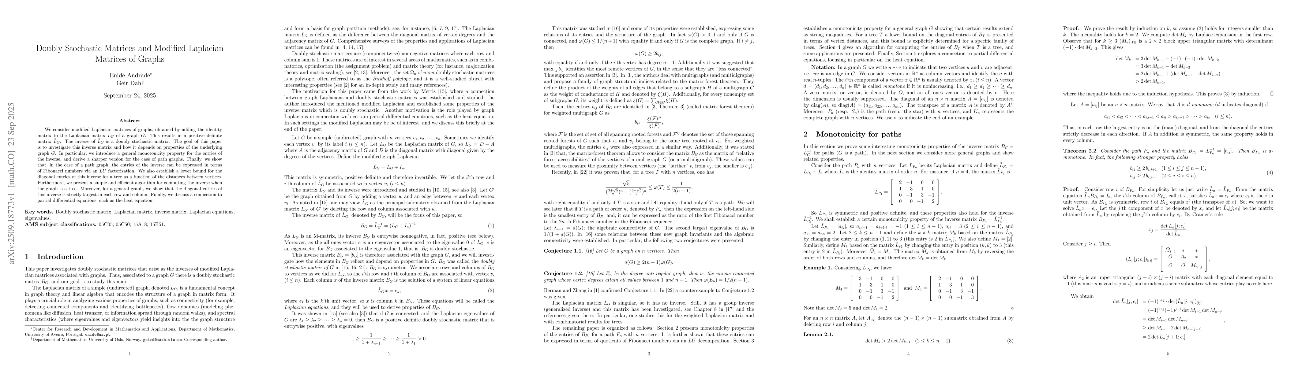 Thumbnail for Doubly Stochastic Matrices and Modified Laplacian Matrices of Graphs