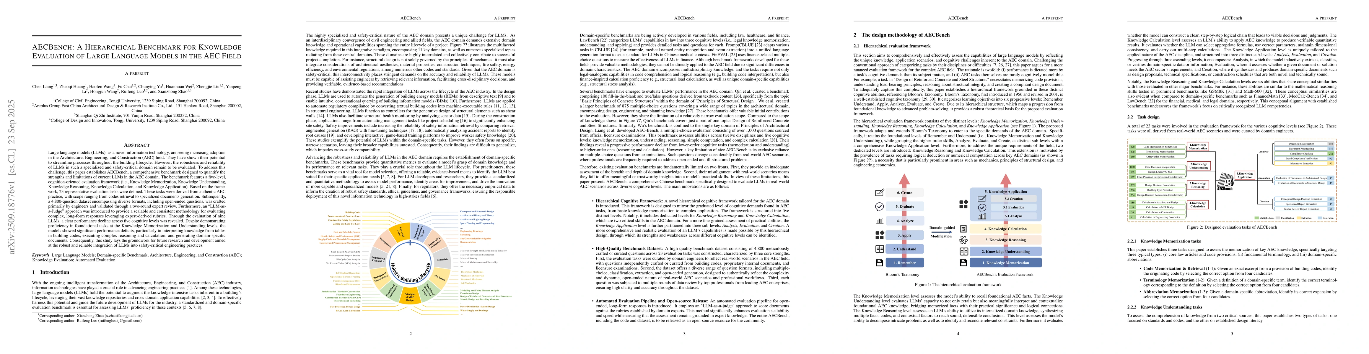 Thumbnail for AECBench: A Hierarchical Benchmark for Knowledge Evaluation of Large
  Language Models in the AEC Field