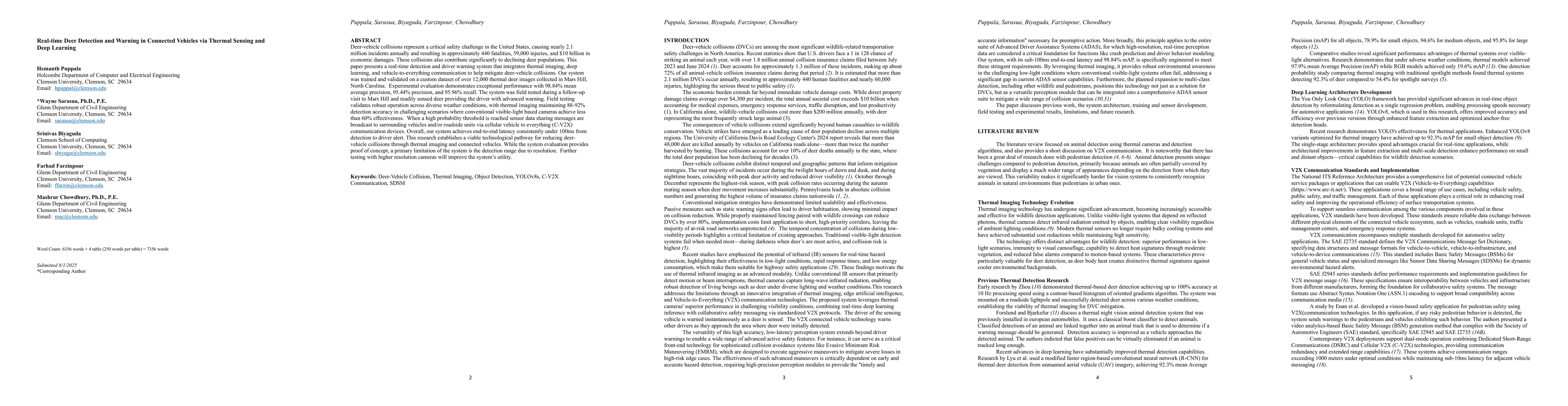 Thumbnail for Real-time Deer Detection and Warning in Connected Vehicles via Thermal
  Sensing and Deep Learning