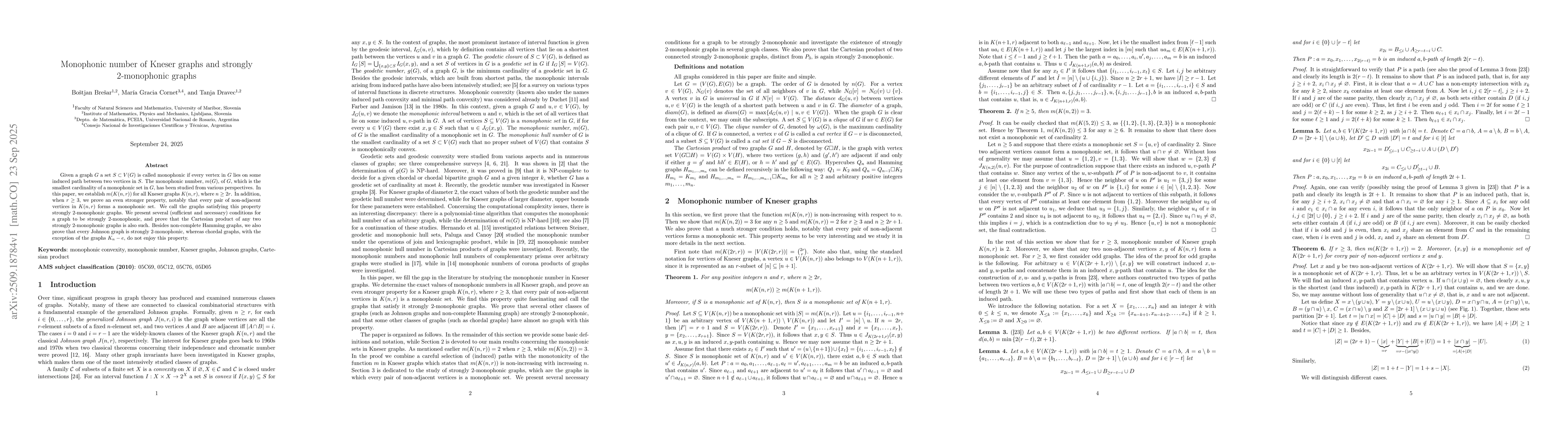 Thumbnail for Monophonic number of Kneser graphs and strongly 2-monophonic graphs