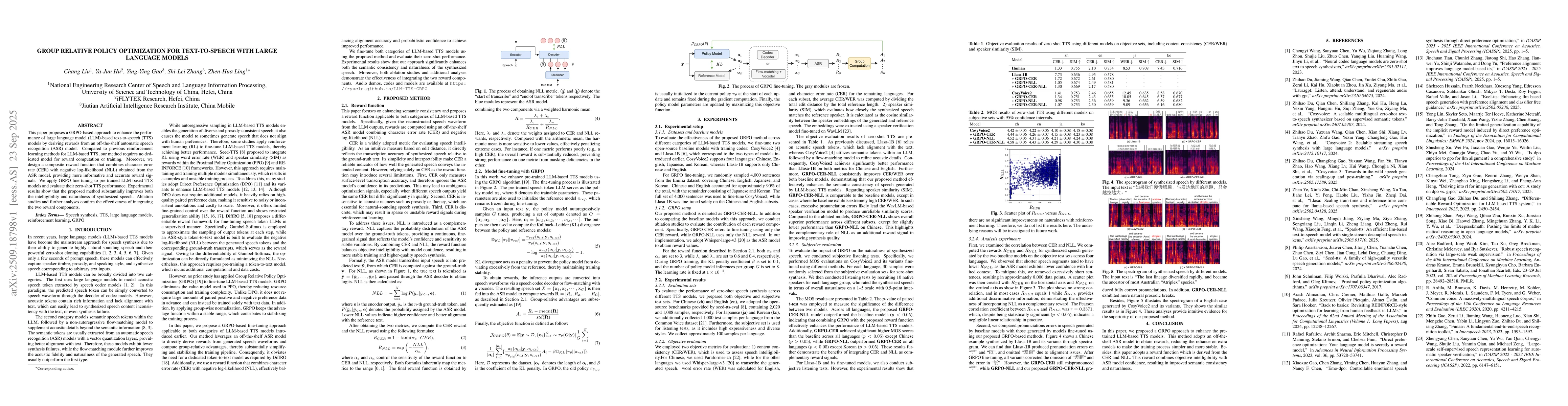 Thumbnail for Group Relative Policy Optimization for Text-to-Speech with Large
  Language Models