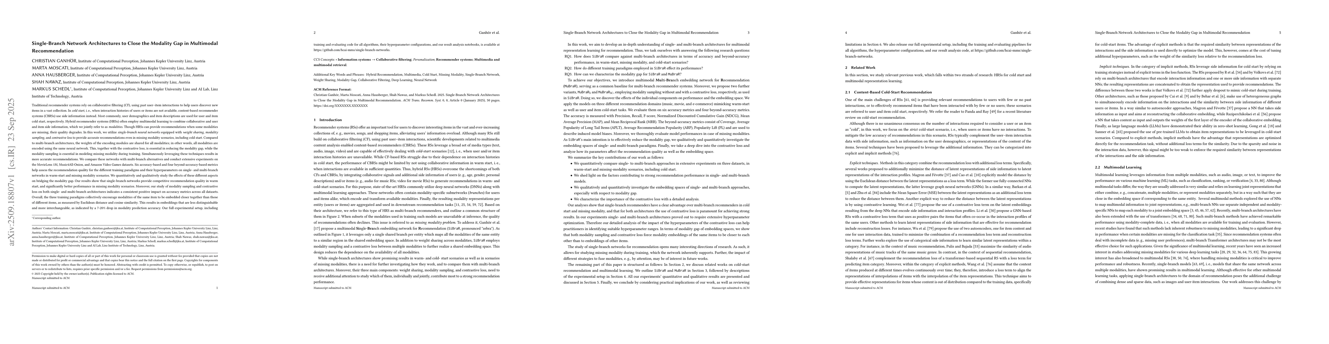 Thumbnail for Single-Branch Network Architectures to Close the Modality Gap in
  Multimodal Recommendation