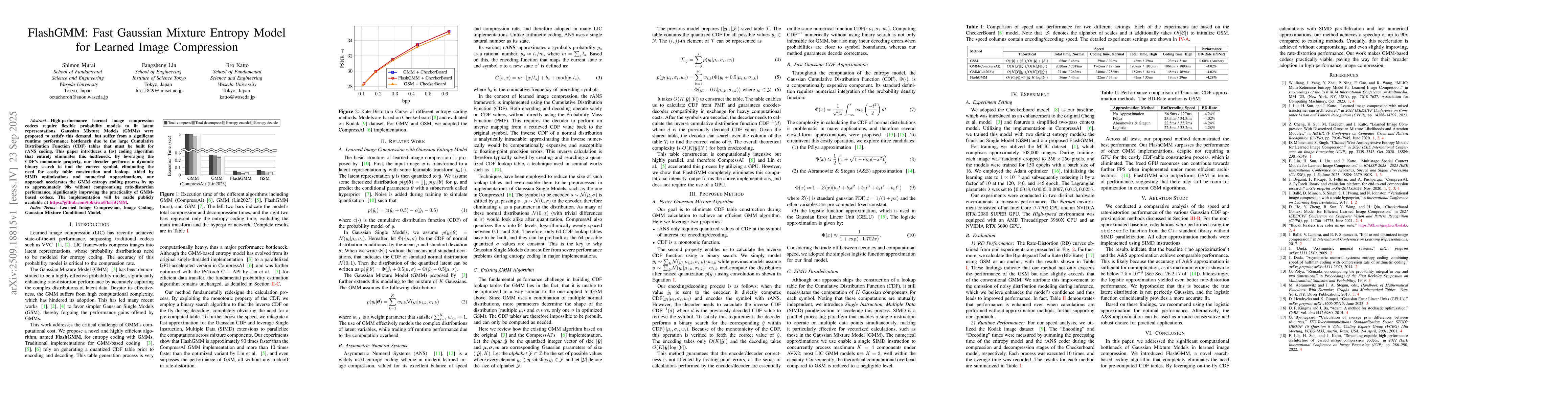 Thumbnail for FlashGMM: Fast Gaussian Mixture Entropy Model for Learned Image
  Compression