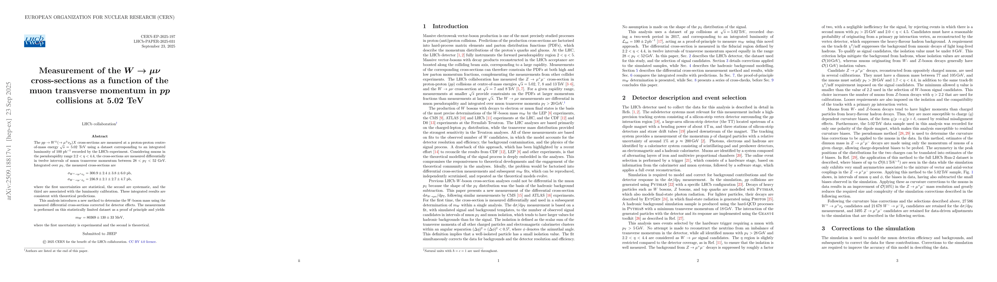 Thumbnail for Measurement of the $W \to μν_μ$ cross-sections as a function of
  the muon transverse momentum in $pp$ collisions at 5.02 TeV