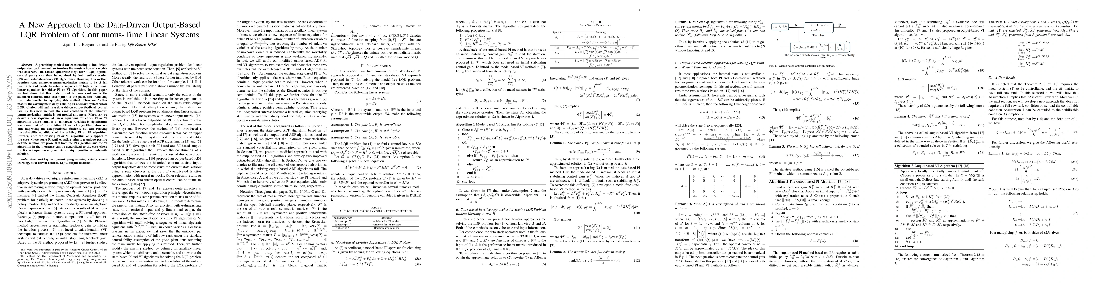 Thumbnail for A New Approach to the Data-Driven Output-Based LQR Problem of
  Continuous-Time Linear Systems