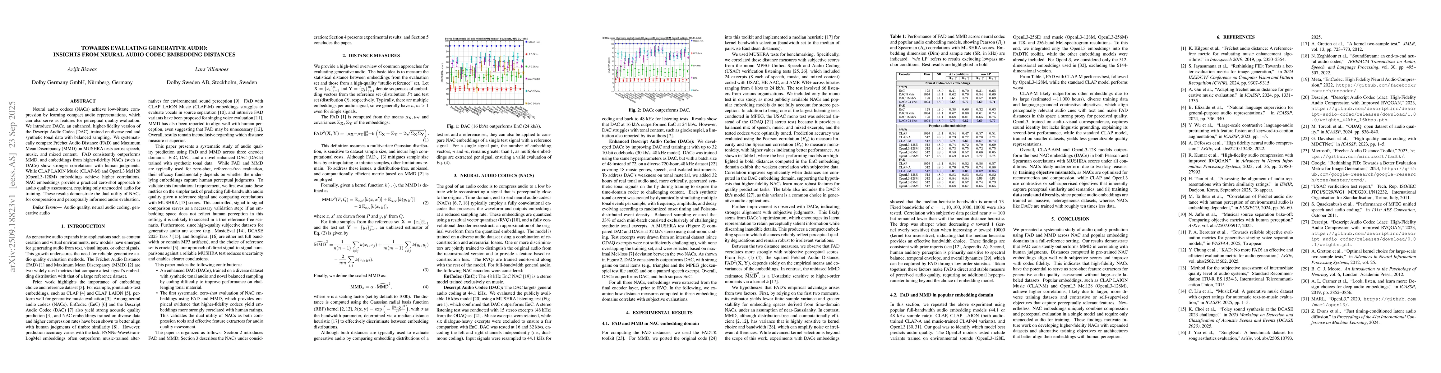 Thumbnail for Towards Evaluating Generative Audio: Insights from Neural Audio Codec
  Embedding Distances