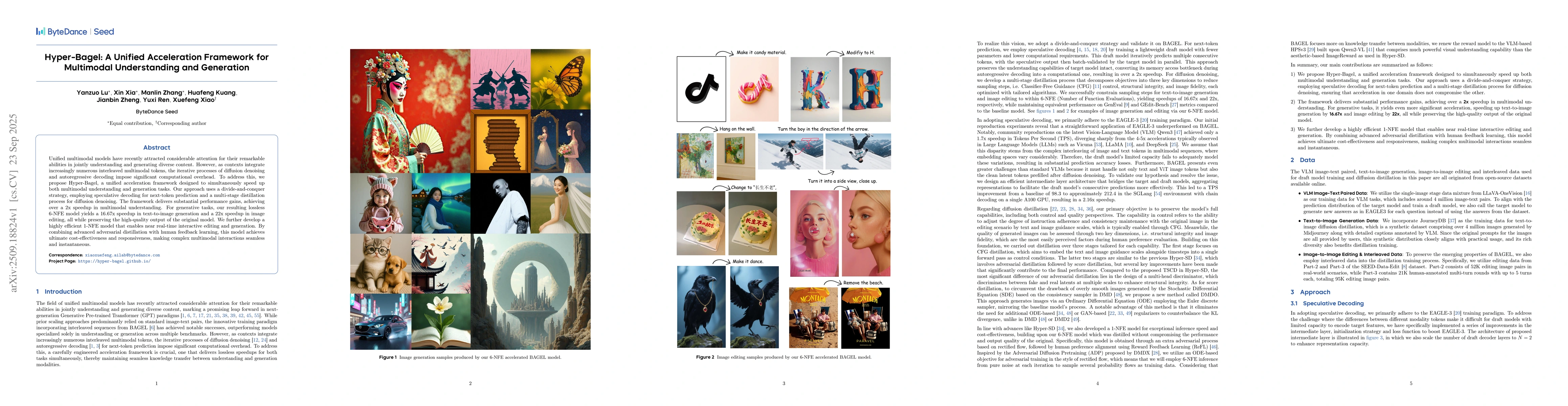 Thumbnail for Hyper-Bagel: A Unified Acceleration Framework for Multimodal
  Understanding and Generation