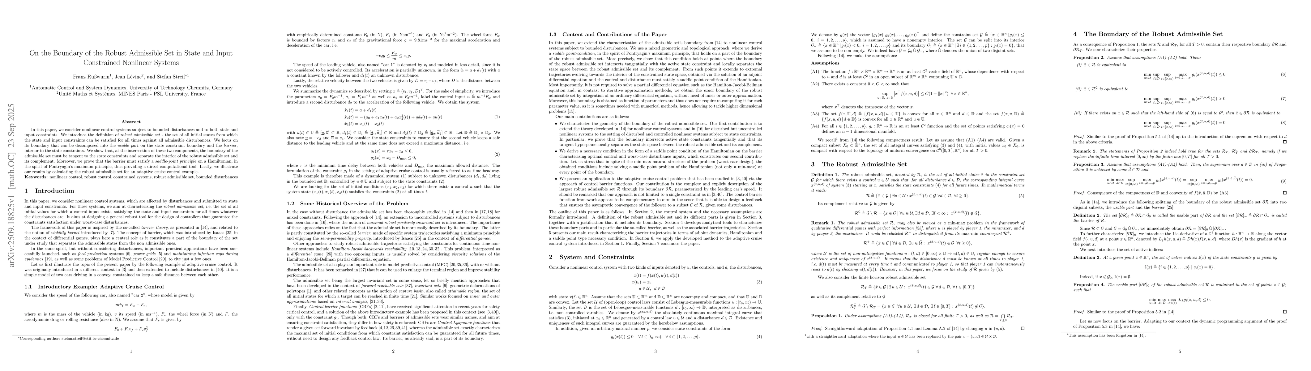 Thumbnail for On the Boundary of the Robust Admissible Set in State and Input
  Constrained Nonlinear Systems